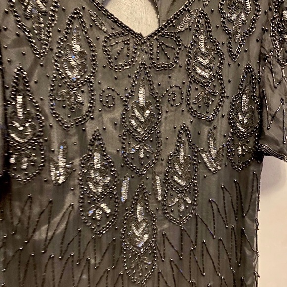 Beautiful black beaded long gown size large - Picture 3 of 6